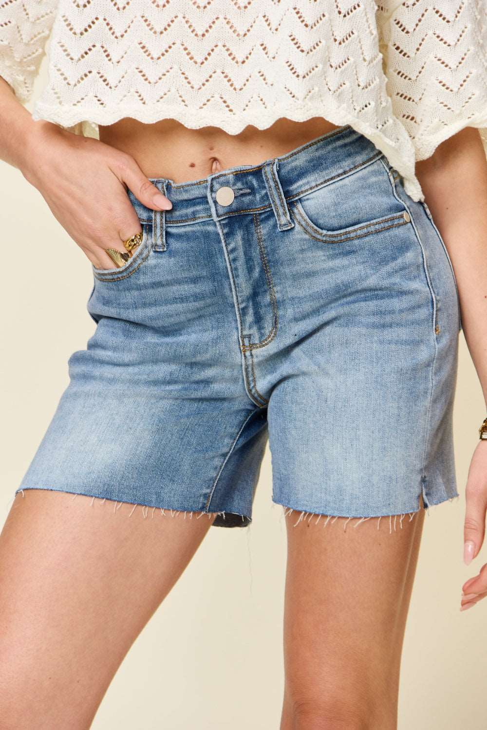 Full Size High Waist Raw Hem Denim Shorts by Judy Blue