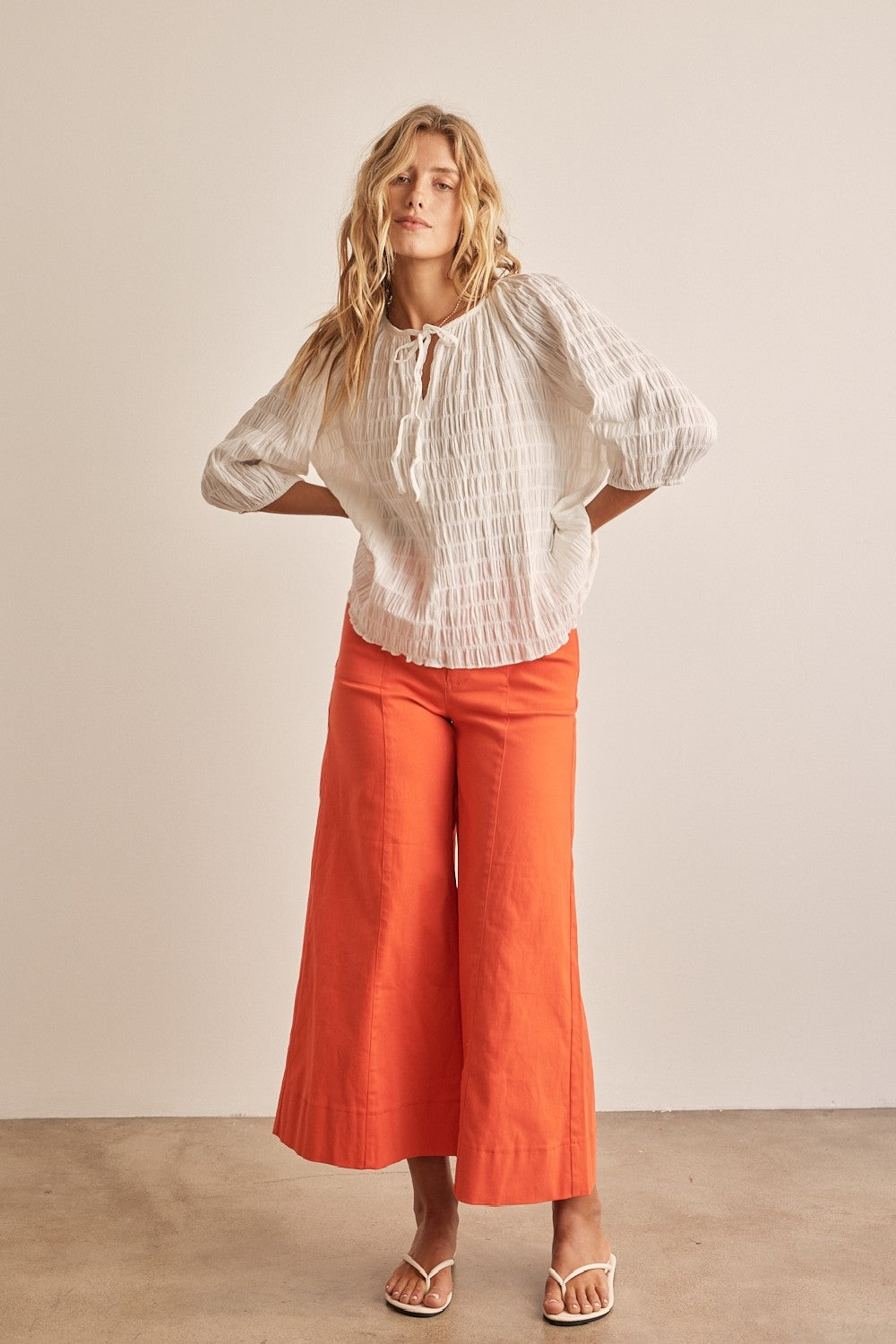 Textured Tie Neck Blouse by InFebruary