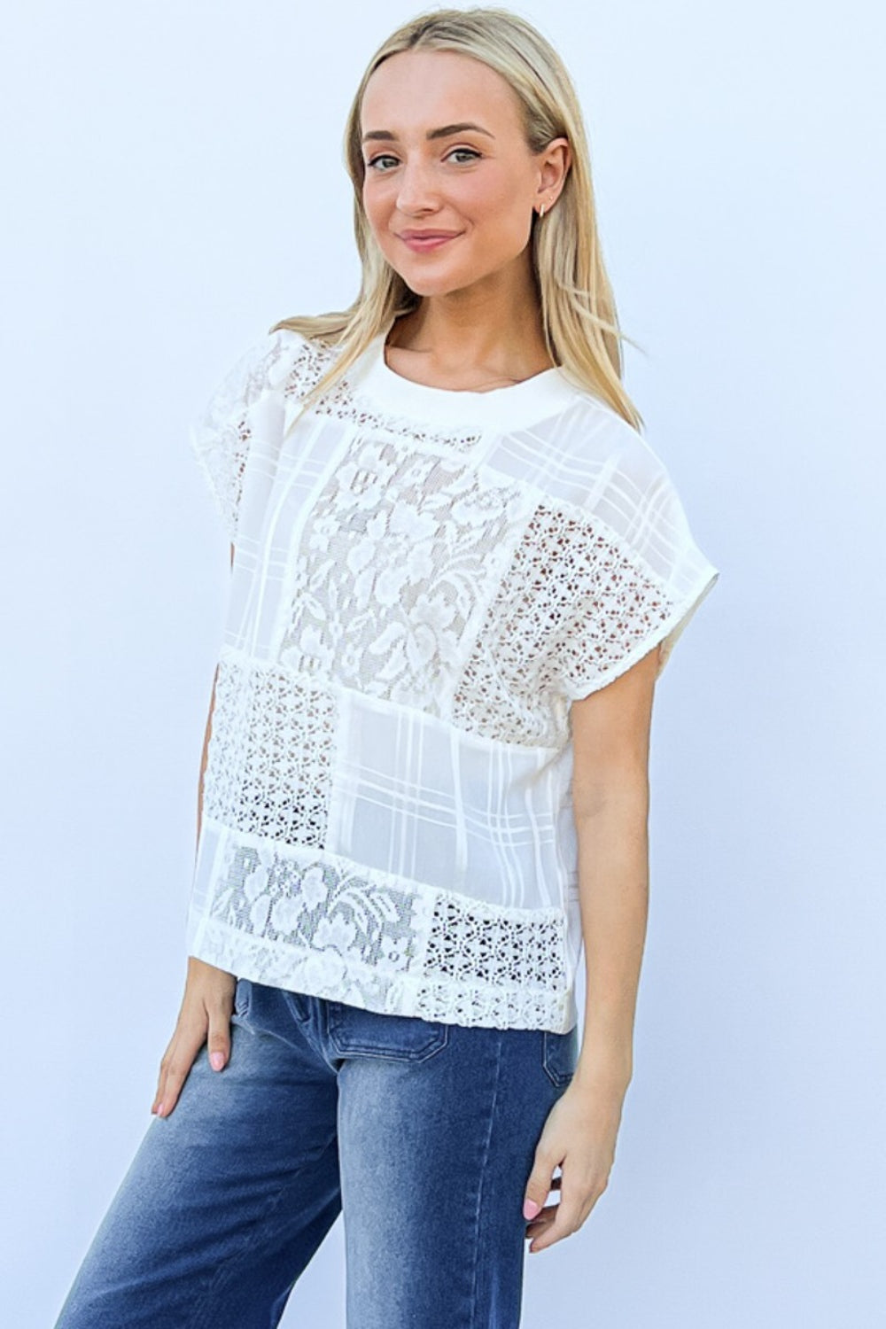 Lace Patchwork Short Sleeve Top and Cami Set by And The Why