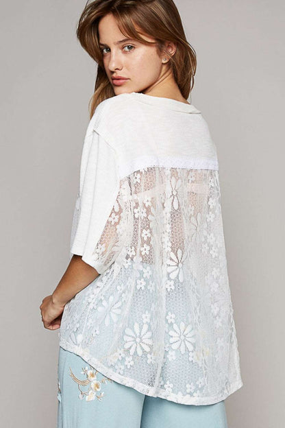 Round Neck Short Sleeve Lace Top Perfect for Cinco de Mayo 2024