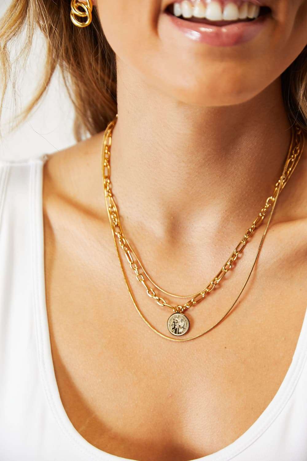 Coin Pendant Triple-Layered Chain Necklace by Adored Perfect for Cinco de Mayo 2024