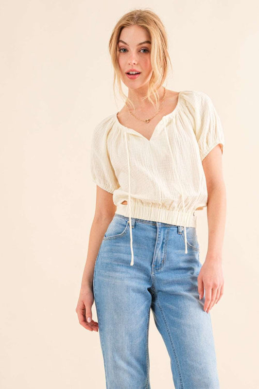 Back Waist Tie Cropped Blouse by AndTheWhy