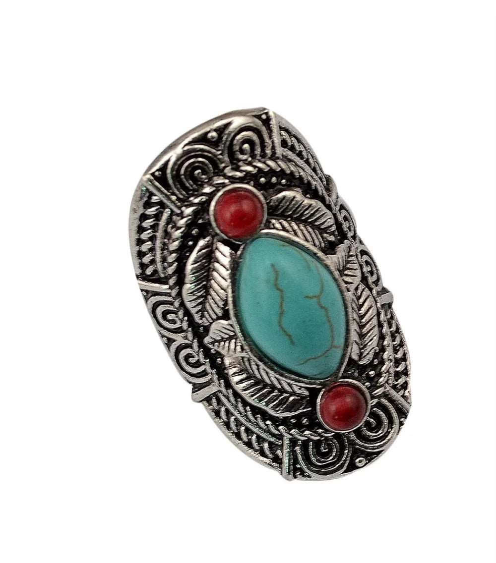 Boho Ethnic Tibet Turquoise Rings For Women Men Retro Silver Color Adjustable Carved Gypsy Tribal Pakistan Afghan Indian Jewelry - Poptheshoppe