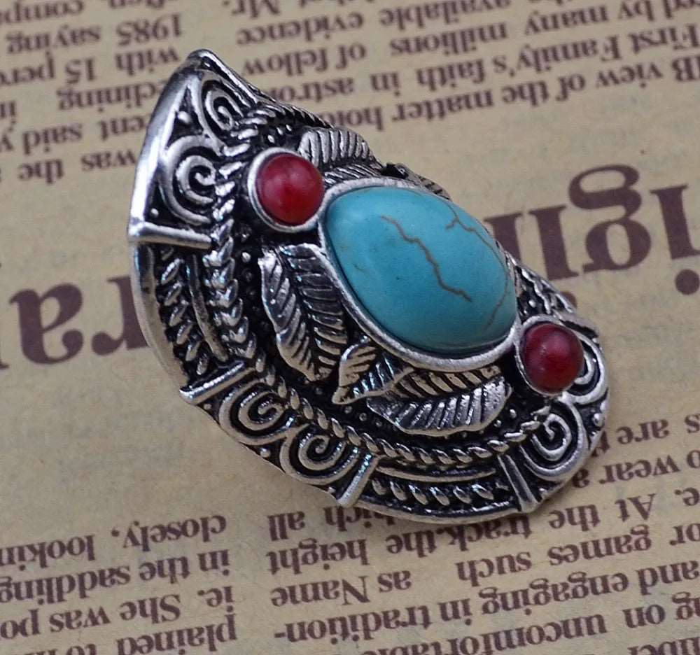 Boho Ethnic Tibet Turquoise Rings For Women Men Retro Silver Color Adjustable Carved Gypsy Tribal Pakistan Afghan Indian Jewelry - Poptheshoppe