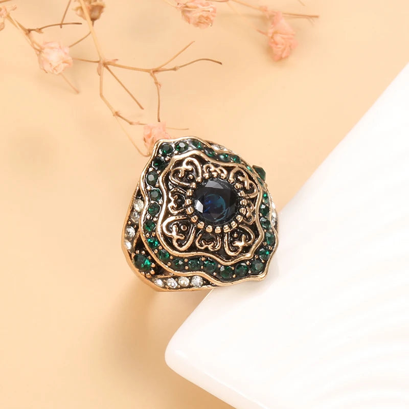 Kinel New Arrival Vintage Wedding Blue Stone Rings For Women Antique Gold Color Inlaid Green Crystal Boho Jewelry - Poptheshoppe Perfect for 4th of July 2024