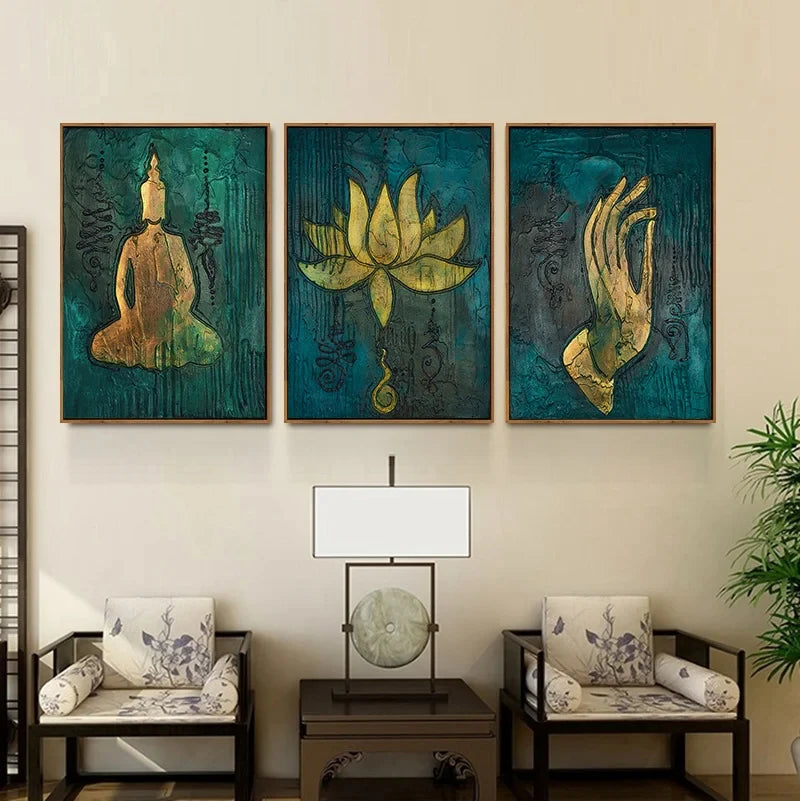 Buddha, Lotus, Namaste, Leaf Wall Art Canvas Print