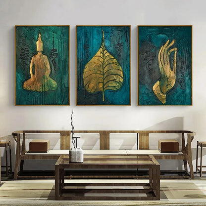 Buddha, Lotus, Namaste, Leaf Wall Art Canvas Print