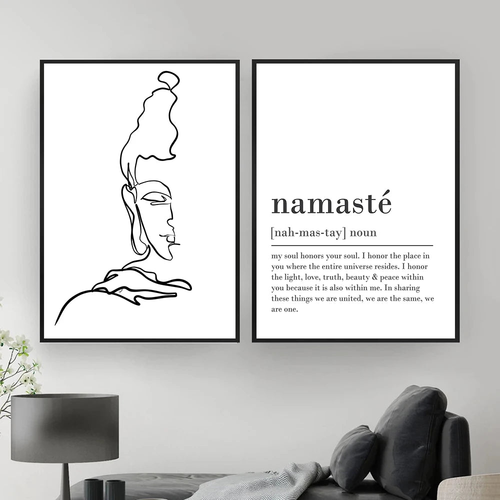 Namaste Defined & Buddha : Canvas Black and White Wall Art