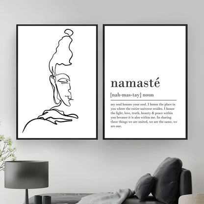 Namaste Defined & Buddha : Canvas Black and White Wall Art