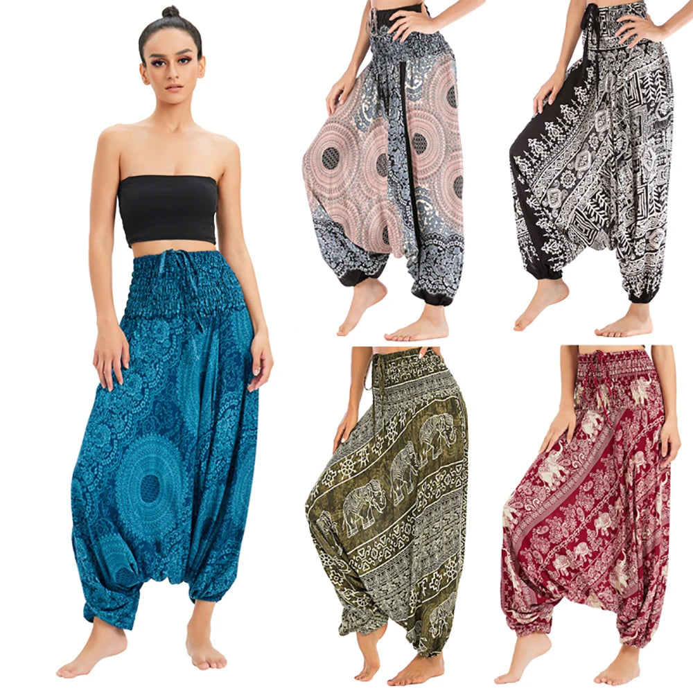 Bohemian Pants Women Pantalones Mujer Hippie High Waist Rayon Harem Baggy Boho Yoga Beach Wear Pour Femme Calca Feminina Printed