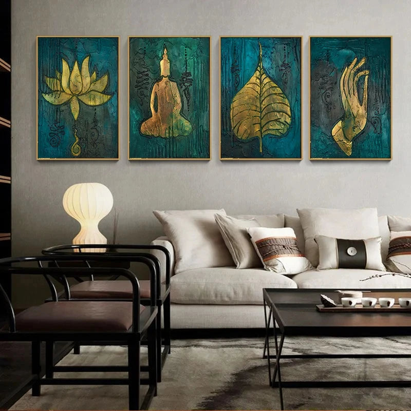 Buddha, Lotus, Namaste, Leaf Wall Art Canvas Print