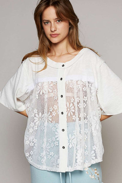 Round Neck Short Sleeve Lace Top Perfect for Cinco de Mayo 2024