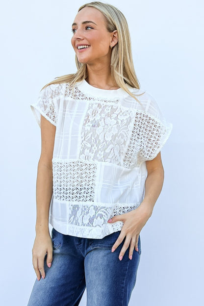 Lace Patchwork Short Sleeve Top and Cami Set by And The Why