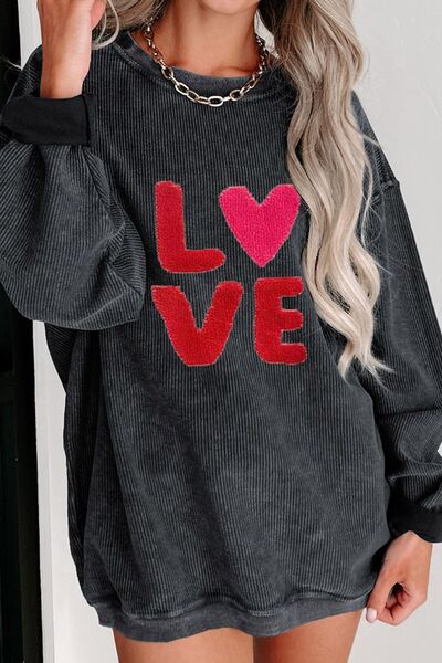 LOVE Rundhals-Sweatshirt mit tief angesetzter Schulterpartie