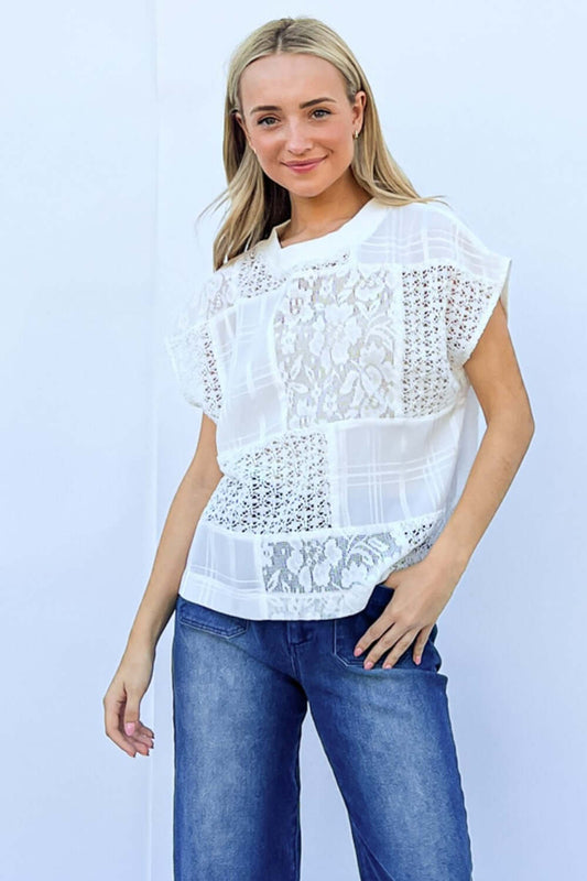 Lace Patchwork Short Sleeve Top and Cami Set by And The Why