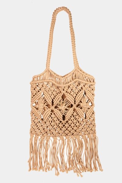 Woven Vegan Leather Handbag with Tassel by Fame