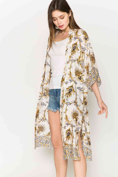 Justin Taylor Duster-Cardigan mit offenem Vorderschlitz und Blumenmuster