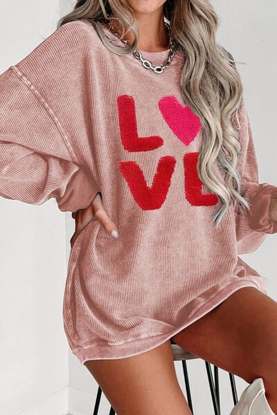 LOVE Rundhals-Sweatshirt mit tief angesetzter Schulterpartie