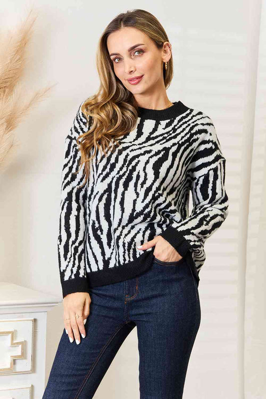 Full Size Zebra Print Sweater by Heimish