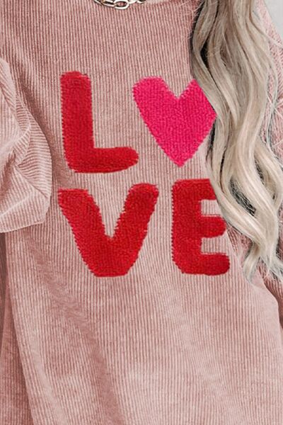 LOVE Rundhals-Sweatshirt mit tief angesetzter Schulterpartie